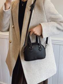 1pc Zipper Closure Fashionable Handbag For Girls, PU Leather Shell Shoulder Crossbody Bag - A - View 1