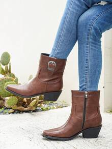 Giày bốt cao bồi nữ kiểu phương Tây mới, mang phong cách châu Âu và Mỹ, với họa tiết thêu truyền thống, kiểu dáng thoải mái, mũi vuông, gót thấp, đế chống trượt, chống mài mòn và không gây mỏi, phù hợp cho các bữa tiệc cao bồi và thời trang đường phố trong các lễ hội hàng ngày. - màu nâu - Xem 3