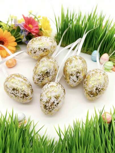 10pcs Easter Ornaments Easter Egg Pendants Plastic Eggs Suitable For Easter Theme Decoration, Easter Party Decoration, Indoor Hanging Decoration