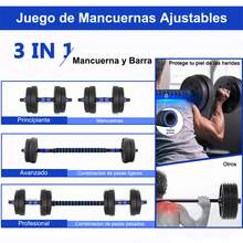 Mancuernas Pesas Barra Recta Ejercicio Kit Ajustables 10kg - Azul - Ver 7