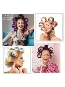 32件套自粘式卷发棒和发夹套装，包含18个自粘式卷发棒和12个鸭嘴夹，以及1个化妆包，适用于沙龙美发、DIY发型。 - 彩色 - 查看 11