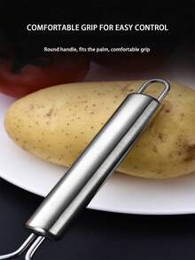 1pc Stainless Steel Non-Slip Handle Potato Masher, Manual Fruit & Vegetable Masher, Potato Ricer, Vegetable Grinder, Kitchen Tool, Cooking Utensil - Silver - View 6