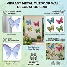 4 PEÇAS Decoração de Parede Externa Borboleta Metálica Vibrante, Escultura Externa Resistente à Ferrugem de 6.3 Polegadas com Ganchos Sem Ferramentas para Jardim, Pátio, Cerca e Varanda - Presente Perfeito para Inauguração, Dia das Mães, Família e Amigos - A - Visão 5