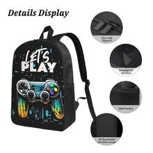 3 Pieceschildren's Backpack, 17-Inch School Bag, Equipped With A Handbag And Pencil Case, Suitable For Primary, Middle And High School Students - With Game Console Pattern - Backpack - View 5