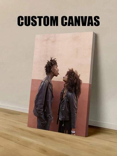 1pc Customized Photo Canvas Print, Customizable Wooden Frame Canvas Wall Art - Personalized Family Portrait & Action Photos, Wall Decor, Canvas Art Painting, Suitable For Living Room, Bedroom Or Home Office Decoration, Cozy Room Accent, Quality Reproduction Framed Canvas Wall Art