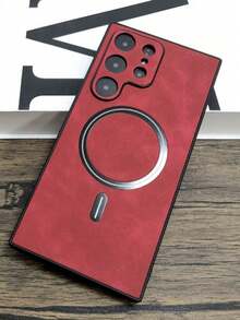 奢华哑光皮革磁吸无线充电手机壳，兼容三星 Galaxy S26 Ultra S24 S25 S23 S22 Ultra Plus S25 Edge，防震护甲边框保护套 - 紅色 - 查看 3