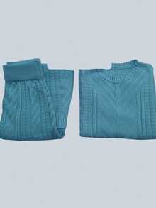 Women's Modal Knit Set – Midi Skirt + Long-Sleeved Blouse, Casual, Elegant And Warm Winter Set - 薄荷綠 - 查看 2