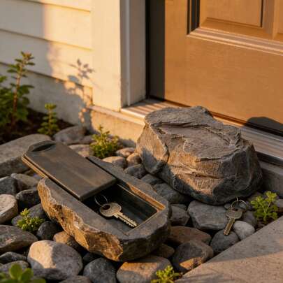 1pc Realistic Stone Fake Rock Key Hide Box, Outdoor Resin Stone Hidden Key Storage Container, Safe Backup Key Waterproof Sunproof Decor For Garden Yard