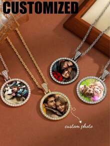 Collar con colgante de foto personalizado con alas de ángel con strass, collar de foto personalizado, colgante de foto estilo hip hop - Multicolor - Ver 3