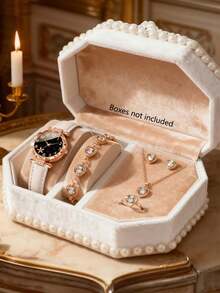 6/5pcs Elegant Fashion Floral Dial Quartz Watches, PU Leather, Suitable For Girls, Matching Necklace, Bracelet, Ring, Earring Jewelry Sets, Ideal Birthday/Holiday Gift, Suitable For Girls Daily Wear, Back To School, Gathering, Party Decoration, Wedding, Graduation, Valentine's Day Perfect Gift For Girls - Multicolor - View 12