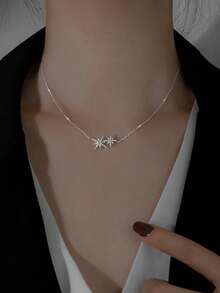 1pc Elegant Women's S925 Sterling Silver Necklace, Minimalist Six-Pointed Star Design, Unique Indie Style, Suitable As Party Or Birthday Gift - #1 - View 7
