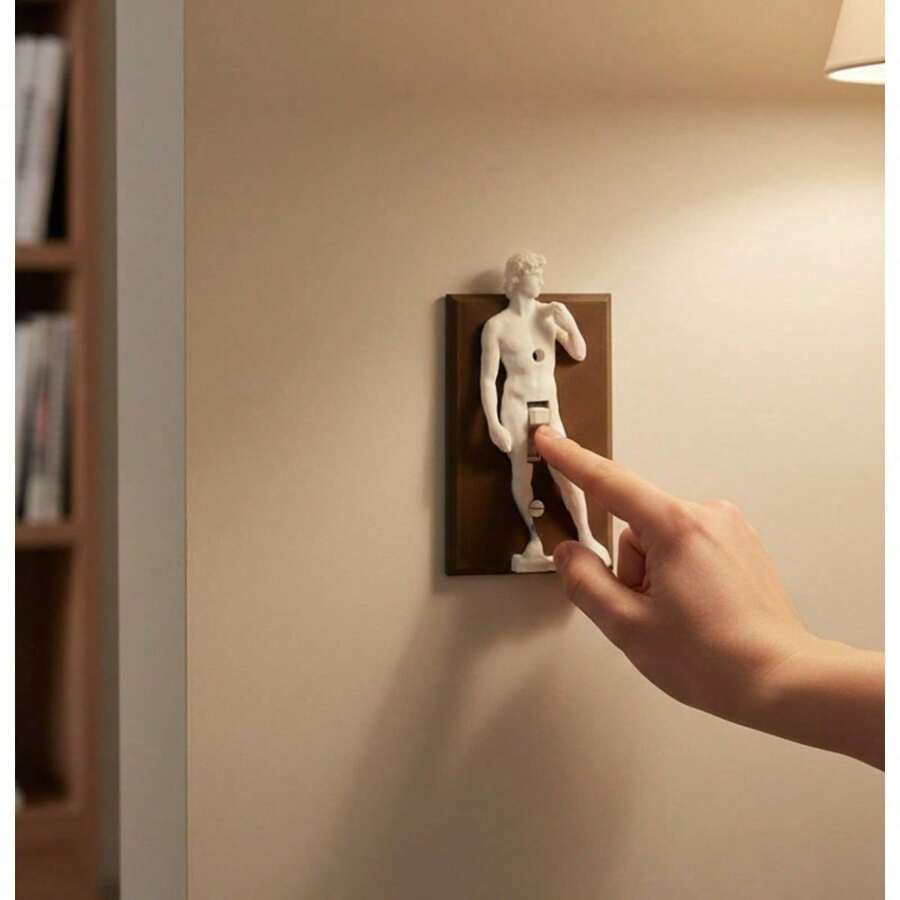 Funny Light Switch Cover, Michelangelo David 3D Sculptural Switch Plate, Creative Humorous Home Decor, Novelty Gag Gift, Christmas White Elephant Gift, Unique Artistic Switch Cover - 黑色 - 查看 1