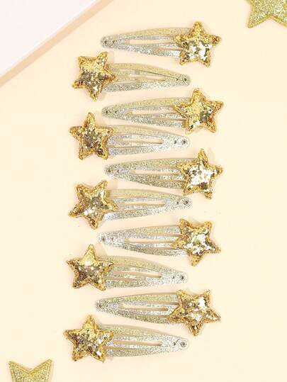 10pcs Gold Star Hair Bows For Girls Sparkly Glitter Bow Hair Clips Shiny Mini Y2k Bow Alligator Clips Exquisite Bow Barrettes Girls Daily Hairpins Clips Teens Hair Accessories