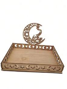 1pc Wooden Moon & Star Shaped Candy/Snack Tray, Creative Desktop Decor Gift, Wooden Decorative Item, Holiday Decor, Home Dining Table Dessert Tray, Party Dessert Stand, Party Holiday Decor, Baking; Restaurant Decor Display Board, Desktop Decor, Home Garden Tray - Multicolor - View 5
