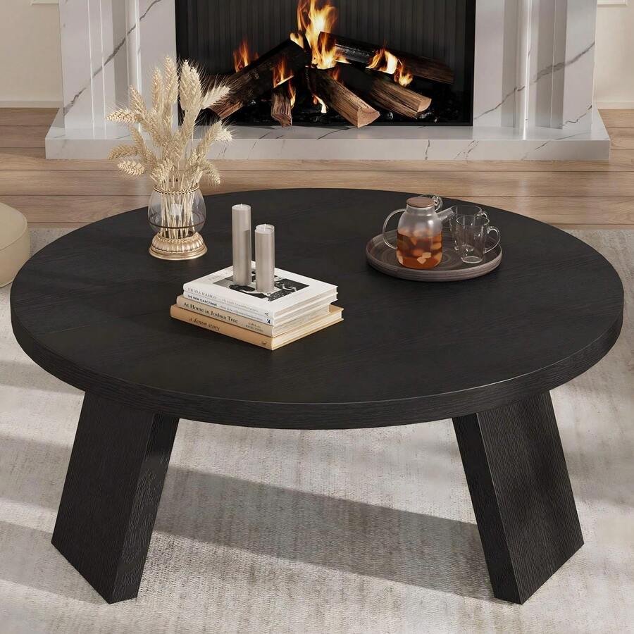 33.5" Round Modern Coffee Table, Inclined Legs Circle Center Cocktail Table, Easy Assembly Accent Table For Living Room Bedroom - màu đen - Xem 1