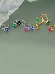 1pc S925 Sterling Silver Four-Leaf Clover Flower Stud Earrings - Classic Minimalist & Elegant Earrings - Single - View 8