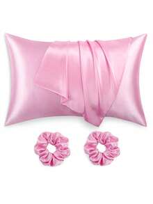 2PCs Satin Pillowcase Set And 2pcs Elastics Ponytail Holder Vegan Silk Satin, Envelope Closure, Protect Hair And Skin - Multicolor - View 16