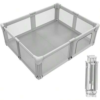 HZDMJ ベビーサークル 折りたたみ 扉付き メッシュ 大型 ハイタイプ 四角 置くだけ ベビーフェンス 柵 プレイヤード 持ち運び 収納袋付き