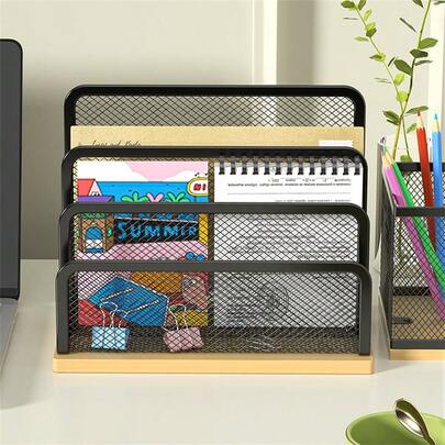 Multi-Function Metal Wire Desk Organizer Rack With Bookshelf, File Holder, Letter/Card Slots - Space-Saving Freestanding Storage Shelf For Home Office, Compact Vertical Design, Suitable For Home And Office Decor