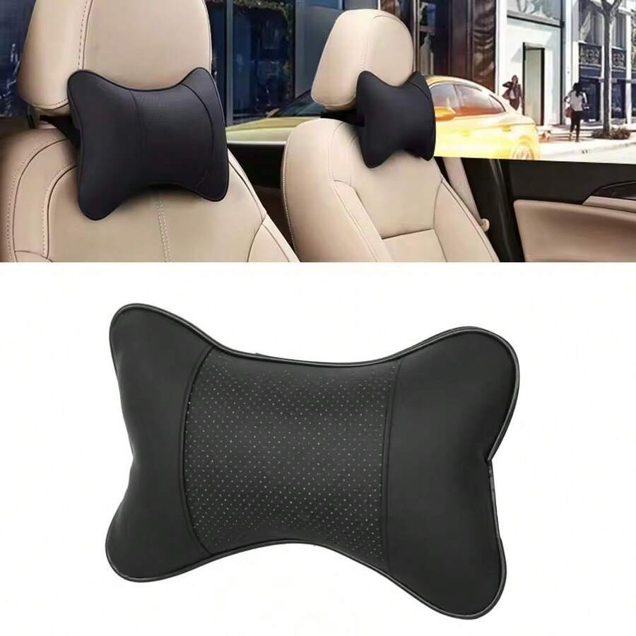 1pc Car Headrest Neck Support Cushion Pillow, Breathable Mesh Fabric, PU Leather Sides, Fiber Filled, Universal Car Neck Pillow To Relieve Headache - Multicolor - View 1