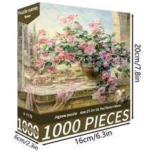 1盒1000片拼图 - 水彩花卉，尺寸70厘米 x 50厘米，油画风景，成人减压，装饰艺术品，完美礼物（情人节礼物，生日礼物） - 彩色 - 查看 3