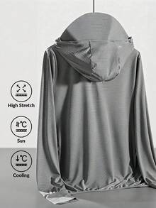Men's Summer Ice Silk Breathable UV Protection Jacket With Detachable Hood, Cuffs And Fingerless Design, Outdoor Windbreaker - Dark Grey - View 3