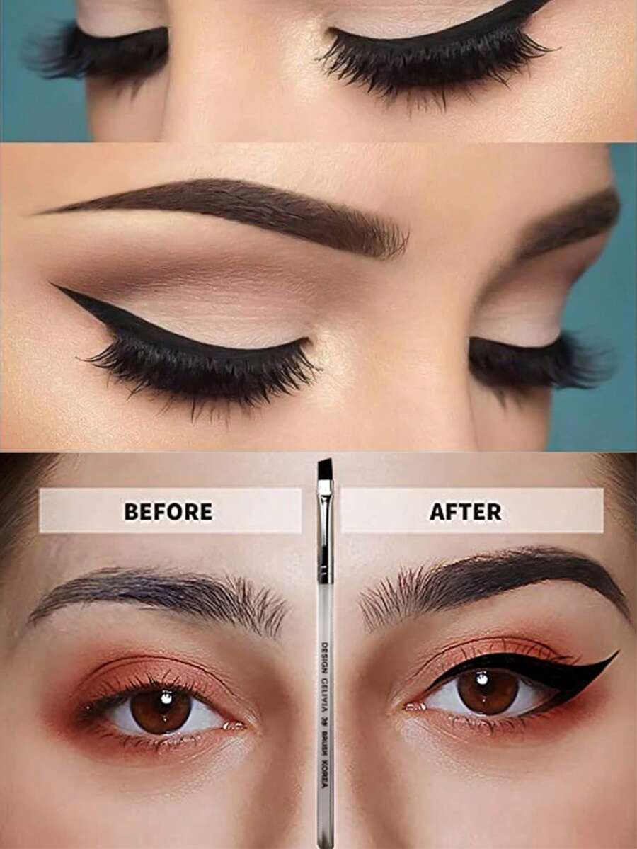 2pcs Angled Eyeliner Brush Set - Professional Precise Gel Eyeliner Makeup Brush - Ultra Thin Angled Flat Brush Head - High Quality Synthetic Cruelty-Free Bristles, Eyebrow Brush, Eyeshadow Brush, Spiral Brush - Silver - View 1