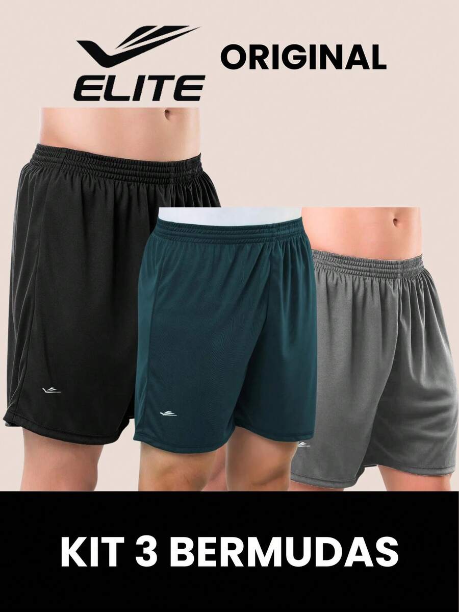Kit Of 3 Men's Fitness Shorts For Gym, Sports, Soccer, Elite, Christmas, And Gift - Black, Gray, and Petrol - View 1