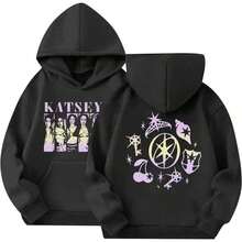 Unisex KATSEYE Hoodie Music Album KATSEYE Merch Hoodies Fashion Graphic Sweatshirt Long Sleeves Hoodievalentine's Day - 黑色 - 查看 6