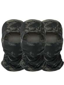 3件套迷彩拉法帽滑雪面罩，男女通用，防紫外线，适用于军事战术、骑行、狩猎、单板滑雪