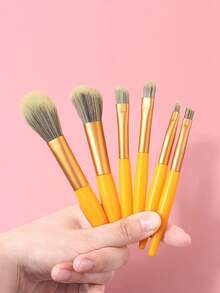 8件套化妆刷套装 - 粉底刷、眼影刷、腮红刷、修容刷、眉刷、迷你化妆海绵、新手化妆工具 - 黃色 - 查看 6