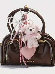 1个可爱女孩白色小熊银珠蝴蝶结包包挂饰，可爱心形钥匙扣吊坠，萌萌泰迪熊钥匙扣，创意礼物，包包装饰，卡哇伊挂件，女性化设计，串珠吊坠，时尚钥匙扣，心形吊坠，装饰钥匙扣，女士礼物之选 - 粉色 - 查看 2