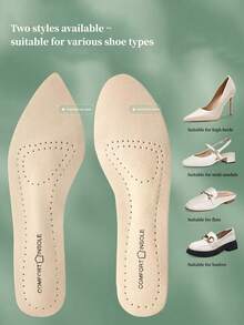 1 Pair Women's Soft Latex 3/4 Cushion Insoles, Sweat-Absorbent Breathable Non-Slip Self-Adhesive Inserts, Suitable For Elegant Commute High Heels, Wedges, Shoes And Other Shoes - Beige - View 4