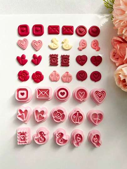 1/2/15Pcs Valentine's Day-Themed Polymer Clay Cutter Set For Crafting Jewelry Earrings, Featuring Various Heart Shapes And Love Motifs. DIY Jewelry Pendant Making Tool Kit With PLA Clay Material.