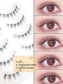 5 Pairs Korean & Japanese Style Sunflower Soft Faux Mink Invisible Wispy Curly Fluffy Lightweight Reusable False Eyelashes For Date & Travel - Black - View 2