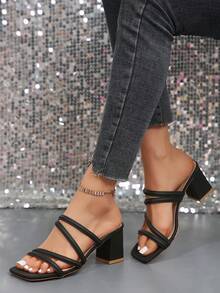 Giày sandal quai ngang kiểu Pháp thanh lịch, gót chunky, thích hợp cho hẹn hò, mua sắm, đi làm, công sở, họp mặt, tiệc tùng, du lịch, thời trang, đa năng, thoải mái. - màu đen - Xem 2