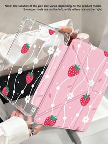 Strawberries, White Cherry Blossoms, Stripes Tablet Case Compatible With IPad Air 11-Inch M3 2025 / M2 2024, IPad Air 5th Generation 2022 , IPad (A16) 11 Inch 11th Generation 2025,Compatible With Samsung Galaxy Tab,Kindle Paperwhite 12th Gen 2024, Clear Back ,Fashion Pattern Protective Case,Automatic Sleep And Wake-Up Function, Airbag Protection, Suitable For Gifts And Office Use - Multicolor - View 2