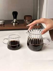 1pc Mini Creative Handmade Striped Glass Creamer/Milk Jug, Heat-Resistant Glass Coffee Milk Cup, Sauce Cup, Microwave - Transparent - View 3