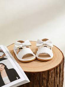 Toddler Girls' PU Leather Soft Leather Open Toe Flower Princess Flat Sandals, Summer - White - View 6