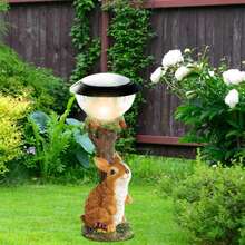 Rabbit-Shaped Solar Garden Light - Decorative LED Resin Light Depicting An Animal, Ideal For Yards, Lawns, And Walkways. Small, Waterproof Outdoor Solar Light For Garden Decoration.