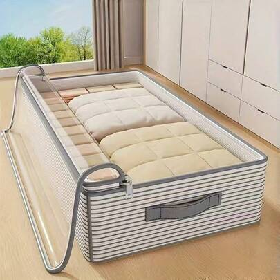 Large Capacity Under-Bed Storage Bag, Suitable For Travel And More - Multi-Layer Striped Design, 2 Size Options, Portable & Fashionable Women's Clothing Storage Bag, Mixed Color Elegant Pattern, Ideal Home Organization Choice, Christmas Decor, Personalized Gift, Best Christmas Gift For Women/Men, Personalized Gift, Travel Essential