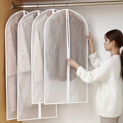 5pcs Transparent Garment Dust Covers, Zipper Closure Suit Bags, Wardrobe Storage Moisture-Proof, Transparent Clothing Protector Covers, Durable Stitching, For Storing Coats, Shirts, Skirts, Pants And Other Clothing, Ideal For Home, School, Office, Travel, Bags, Collections, Clothing Storage, Clothing Dust Protection, Easter, Mother's Day, Back To School