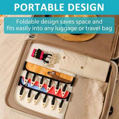 商务旅行必备，方便携带。可折叠晾衣架 - 三件套。便携式袜子、内衣和毛巾晾晒架 - 采用轻便的牛津布和聚丙烯材料制成。