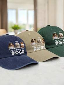 Custom-Made Personalized Hats, Featuring Multiple Names And Photos, Custom Pet Photos, Dog Photos, A Retro Washed Style, Five Color Options. Perfect For Dads, Father's Day Gifts, Birthday Gifts, And Stylish Items. Gifts For Pet Lovers - Multicolor - View 4
