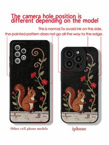 可爱松鼠彩绘镂空黑色草莓绳图案简约时尚创意防震手机壳，兼容 17/17 Pro/17 Pro Max/16/11/16 Pro/16 Plus/16 Pro Max/16e/15 Pro Max/13/14/12/XS/XR/7G/8P，兼容三星Galaxy S25/S25 Plus/S25 Ultra/A16/A36/A26/A56/A50/A12/A32/A52/A72/A51/A21S/A13/A14/S24/S24 Plus/S24 Ultra/S20/S23/S22/A53/S20 FE，国际版，非国内版 - 彩色 - 查看 6