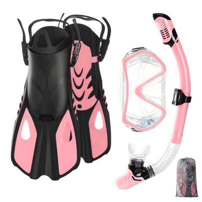 Snorkel Set Adults With Flippers, Snorkel Mask With Adjustable Open-Heel Swim Fins, Snorkeling Packages With Carrying Bag For Beginners And Snorkelers For Pool, Beach & Travel