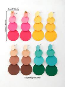 1 Pair Ombre Round Pendant Earrings, Suitable For Daily Wear - Yellow - View 9