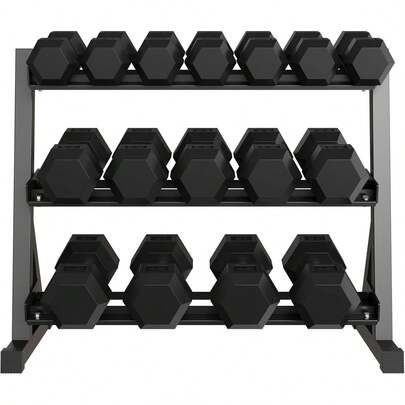 Dragonpad Heavy Duty 3-Tier Dumbbell Rack With Non-Slip Rubber Base, 1000 LBS Capacity Weight Stand Organizer For Home Gym, Holds 5-6 Pairs, Carbon Steel, Black