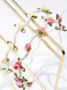 Diadema con cinta de rosa romántica para mujer, accesorio de cabello dulce y lindo con flor de perlas falsas, diadema con flor de rosa etérea - Multicolor A - Ver 11