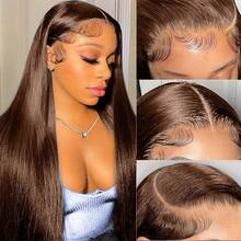 Brazilian Virgin Hair 13x4 13x6 5x5 HD Lace Front Wigs Human Blended Hair 200% Density Glueless Wigs Human Frontal Hair Upgraded Ear-To-Ear Pre Everything Straight 4# Chocolate Dark Brown - Brown - View 5